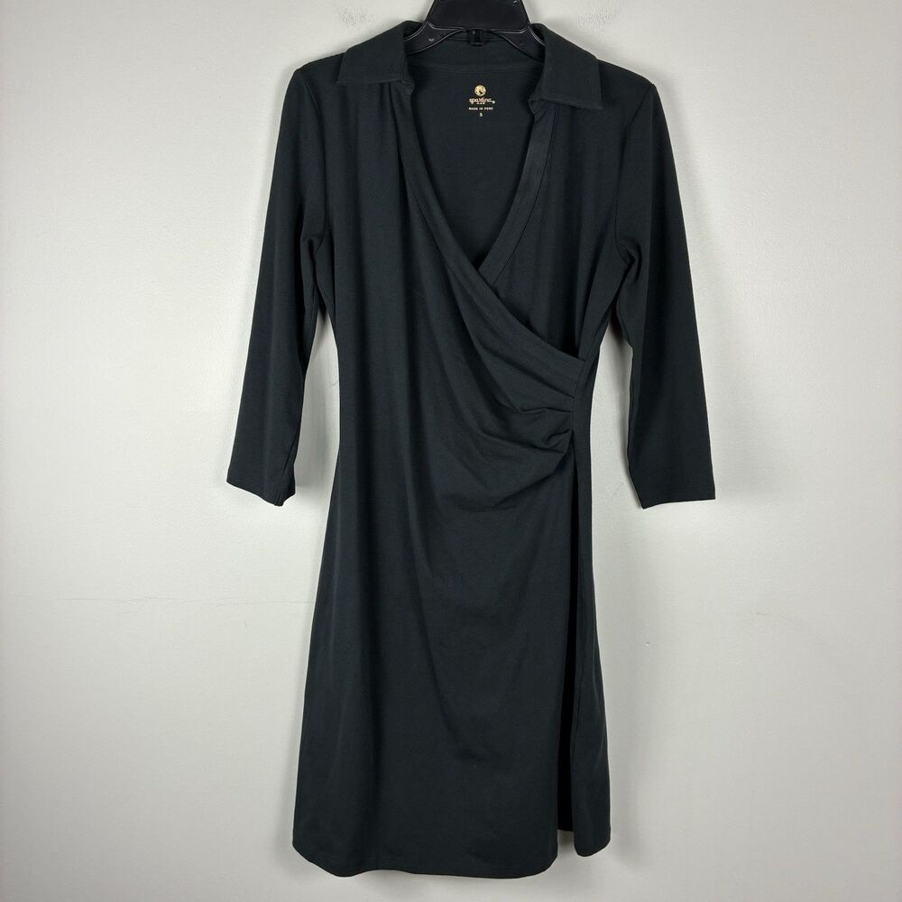 Spartina 449 Womens Long Sleeve Dress Small Black Faux Wrap Stretch Office Work
